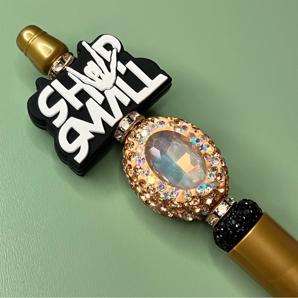 Shop Small White Letters, Skeleton Hand & Fancy Gemstone Handmade Beaded Pen - Picture 3 of 6